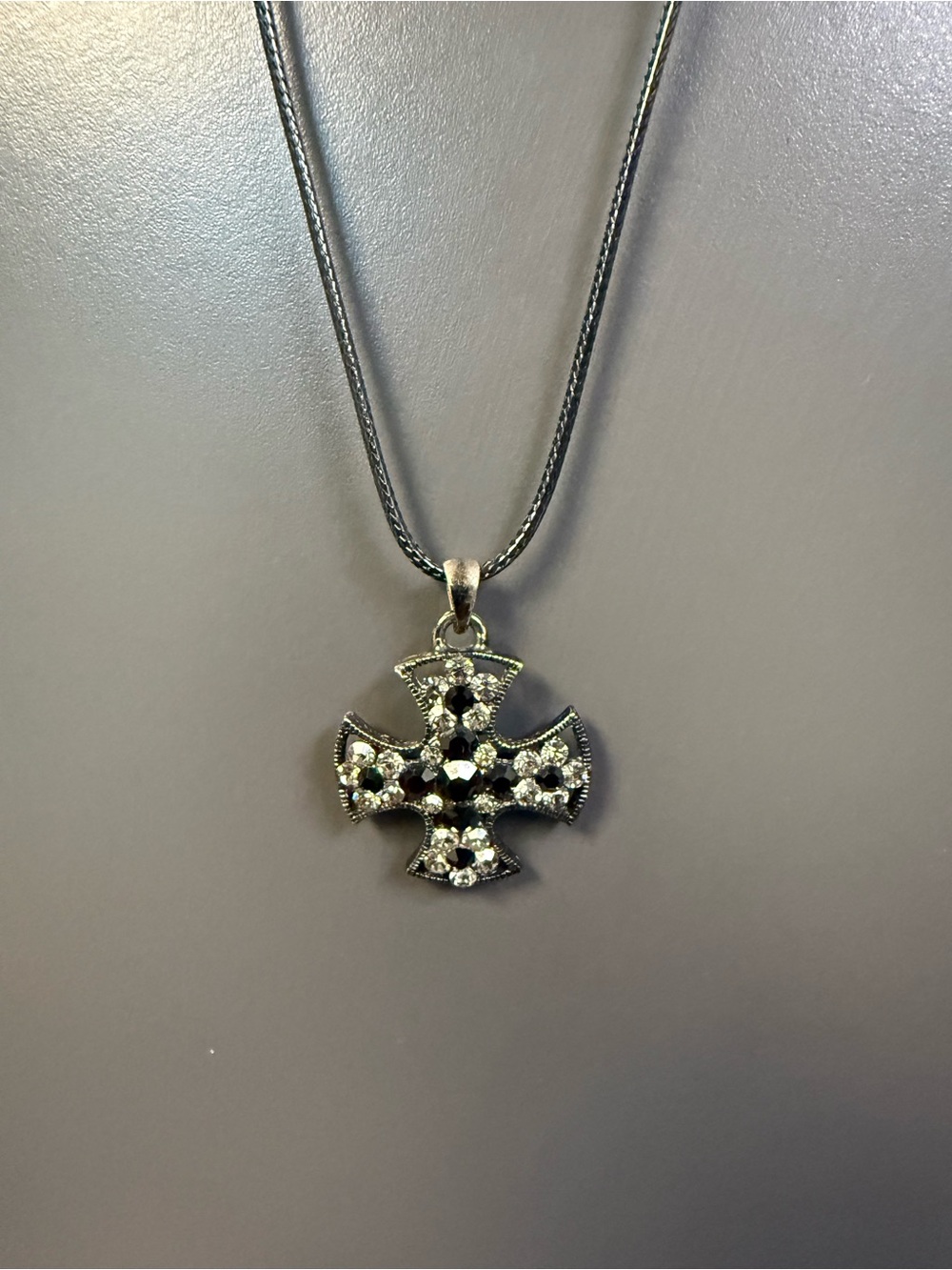 Black & Clear Crystal Cross Pendant Necklace
